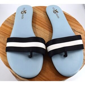 Yosi Samra Women's Sandals Size 10 Blue Black‎ White Thong Slip On Flats